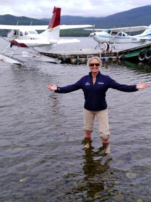 Wings & Water owner Kylie Krippner proudly shows the new floatplane based in Te Anau. PHOTO:...