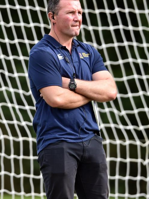 Former Highlanders coach Aaron Mauger watches the action at John McGlashan College yesterday.