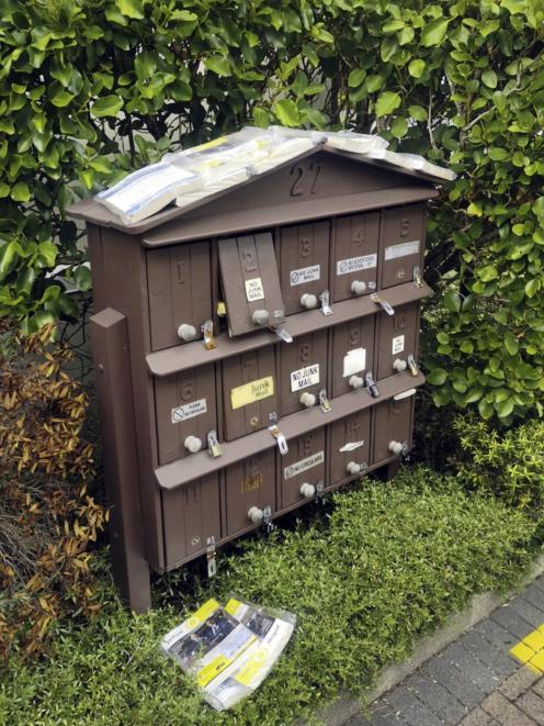Stacks of Yellow Pages dumped on a block of flats in Auckland in recent weeks. PHOTO: SUPPLIED
