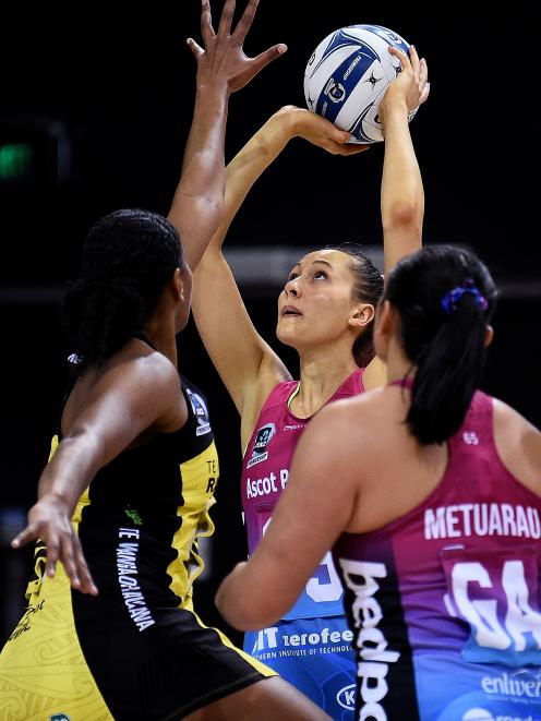 George Fisher, of the Southern Steel, shoots during the round three ANZ Premiership match against...