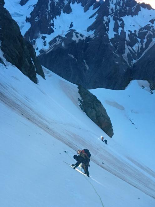Alpine rescue team members return to the Copland Shelter at dawn. Photo: Supplied