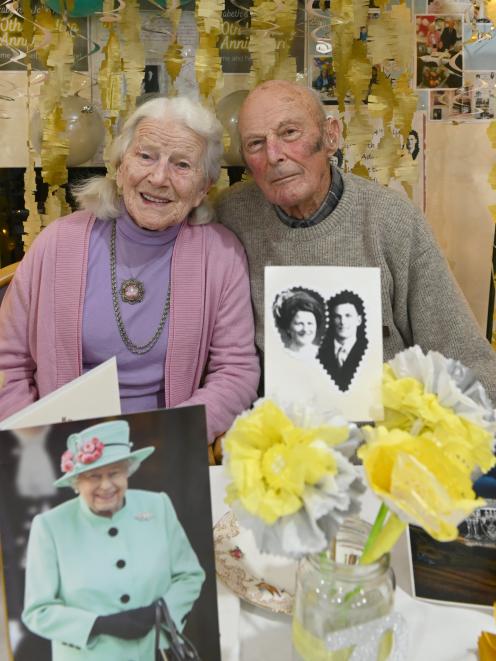 Ready for their 70th anniversary on Saturday are Elizabeth and John Adam, in Dunedin yesterday....