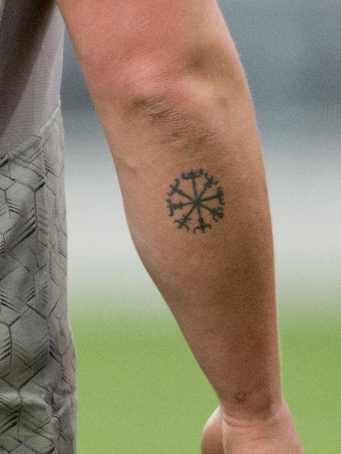 All Blacks prop Ethan de Groot’s Viking compass tattoo. PHOTO: GERARD O’BRIEN