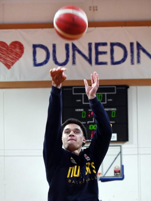Pafe Momoisea shoots at Otago Nuggets training on Thursday at the Edgar Centre. PHOTO: STEPHEN...