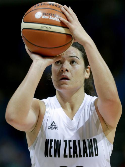 Charlisse Leger-Walker attempts a free throw during a Tall Ferns training game in Auckland last...