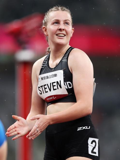 Anna Steven is disqualified after a false start in the Women’s 100m T64 event at the Paralympics. Photo: Getty Images