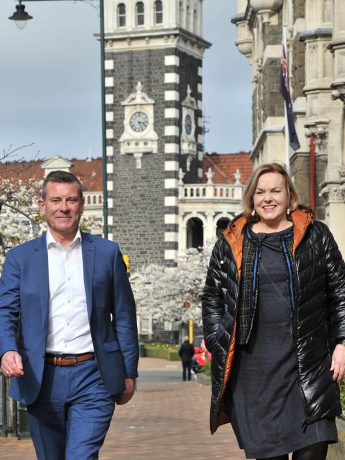 Dunedin-based National list MP Michael Woodhouse and National Party leader Judith Collins. Photo: Christine O'Connor