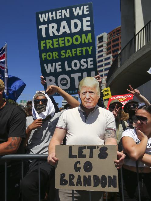 Protesters rally against Covid-19 restrictions and vaccine mandates in Wellington on Wednesday....