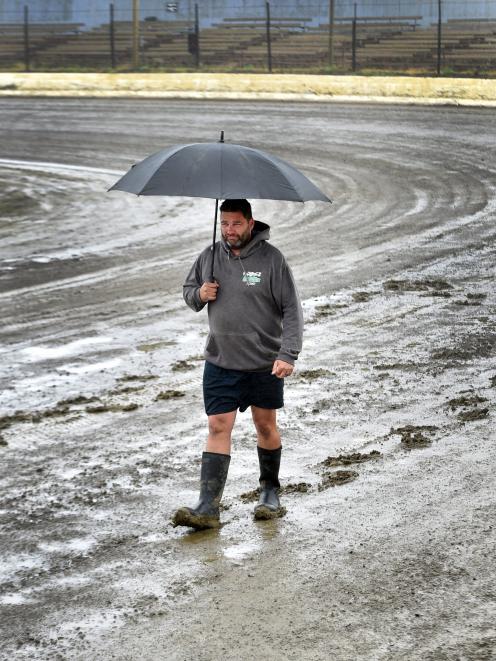 Walking along the ruined track after the Beachlands Speedway club event was cancelled yesterday...