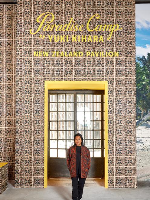 Samoan-New Zealand artist Yuki Kihara at the entrance to her exhibition at the New Zealand...