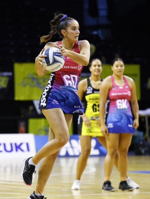 Steel defender Kate Burley in action against the Pulse in Wellington earlier this season. PHOTO:...