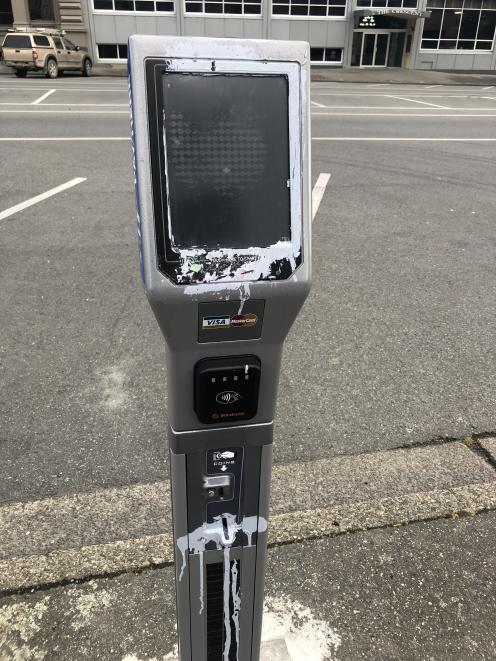 One of the Invercargill City Council’s new parking meters vandalised this week. PHOTO: LUISA GIRAO