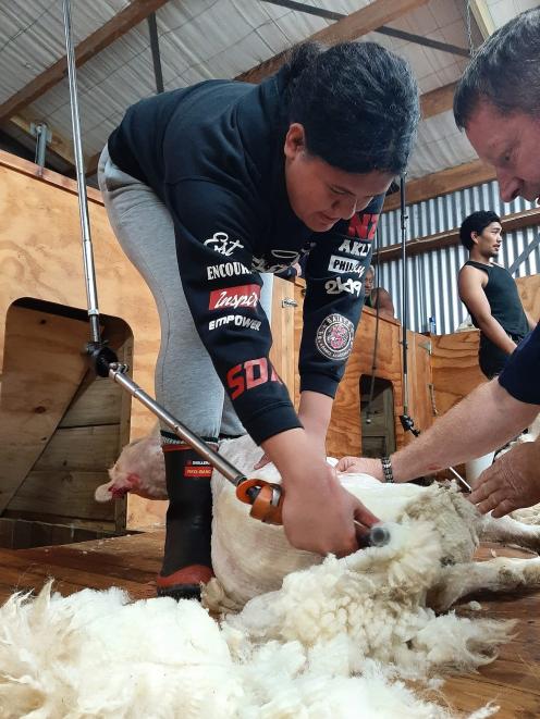 Papakura High School pupil Lagavale Emau Tupai (16) shears a sheep in West Otago.