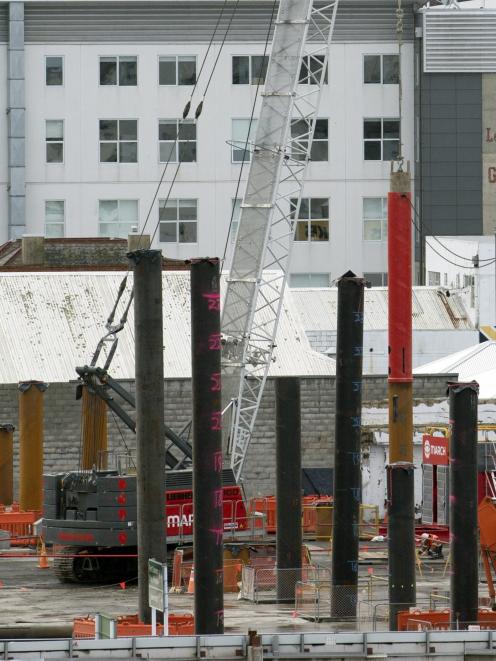 Pile-driving crane "Hammeroid" hard at work on the new Dunedin Hospital site. PHOTO: GERARD O’BRIEN