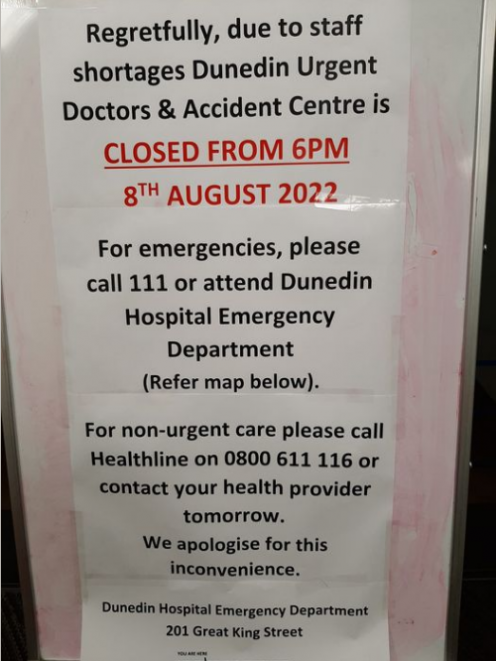 The sign on the door at the medical centre. Photo: Facebook