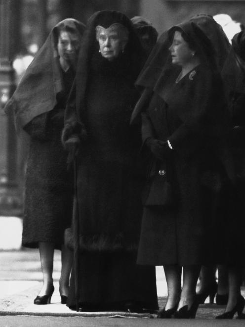Three queens in mourning (from left) Queen Elizabeth II, Queen Mary and Queen Elizabeth the Queen...