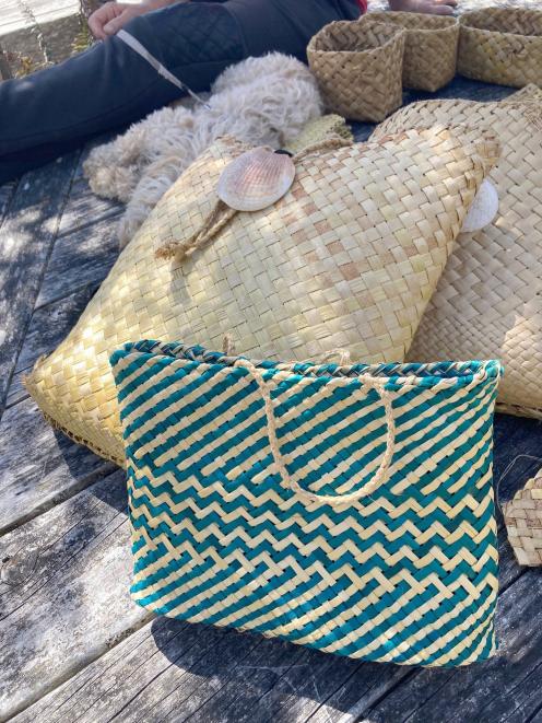 Samples of Sue Hensley’s skill, including a harakeke backpack.