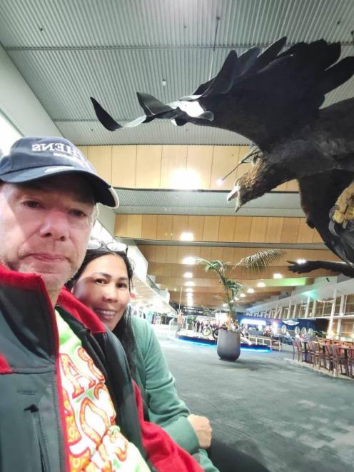 Marcus Pedersen and his wife Analynn Tano at Wellington Airport after having to book an $800...