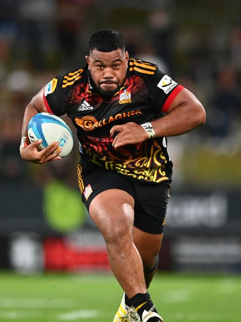 Samisoni Taukei’aho on the charge for the Chiefs early this month. PHOTO: GETTY IMAGES