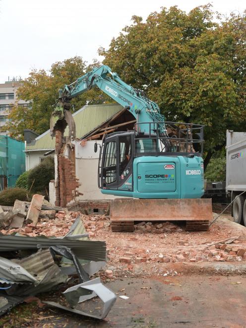 Demolition work is carried out in Great King St last month as part of a University of Otago...