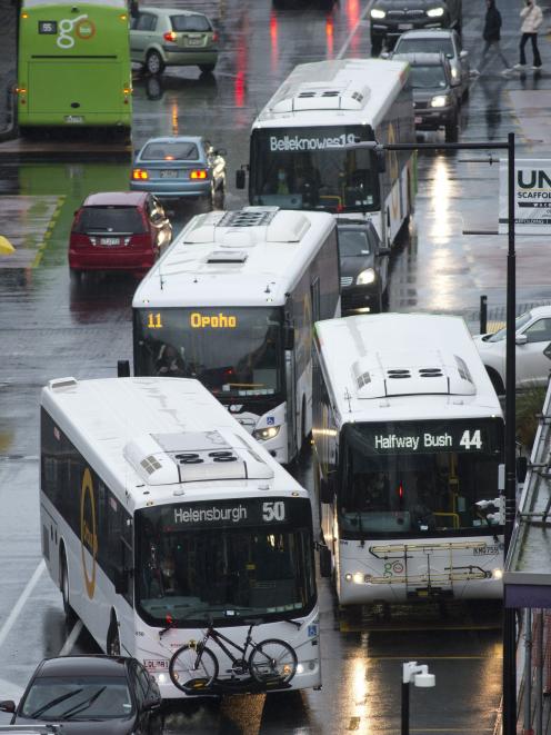 Buses make their way through the bus hub last month. PHOTO: ODT FILES