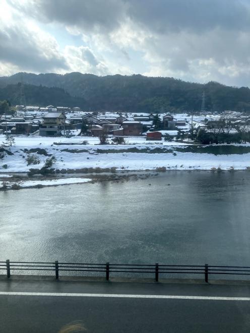 A snowy landscape on the way to Matsue.