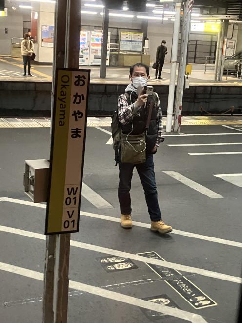 A train geek at Okayama.