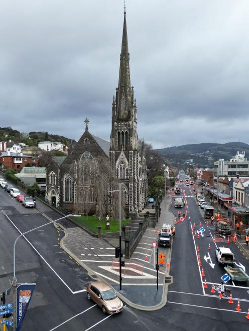 The Knox block of George St in Dunedin is expected to reopen to two-way traffic next week and...