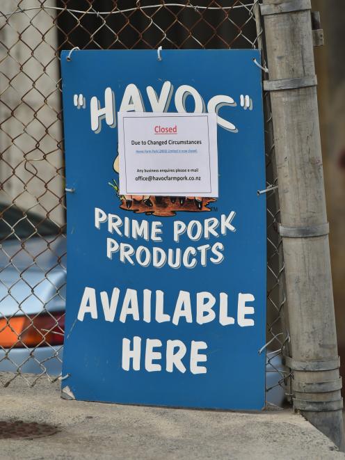 A sign outside Havoc Farm Pork’s factory in Kaikorai Valley Rd yesterday. PHOTO: GREGOR RICHARDSON