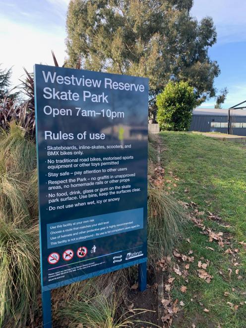 A new sign outlining the rules at the Westview Reserve Skate Park states “its use is for...
