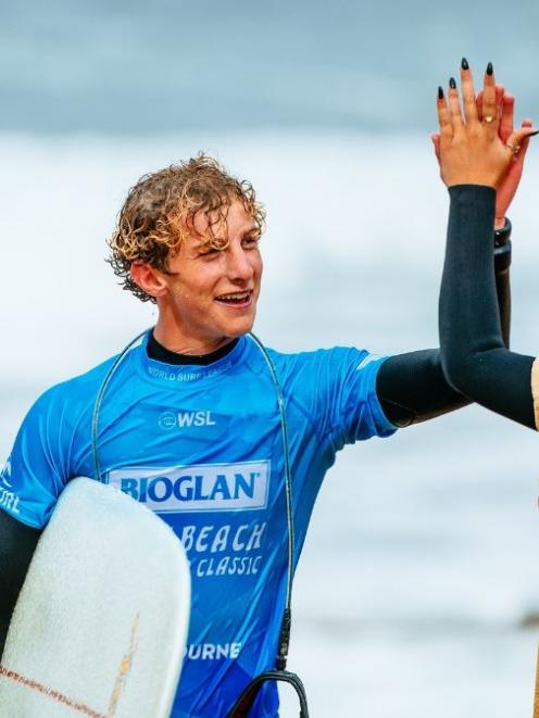Jack Tyro was all smiles competing at his first World Surf League event. Photo: WSL
