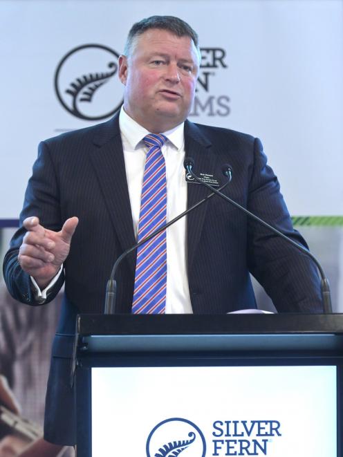 Silver Fern Farms Co-operative chairman Rob Hewett addresses the co-operative annual meeting in...