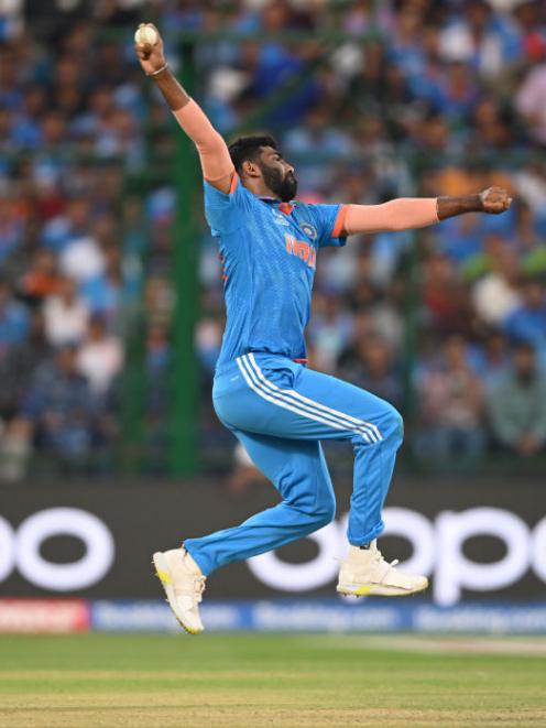 India’s Jasprit Bumrah sends down a delivery during their game against Afghanistan. 

