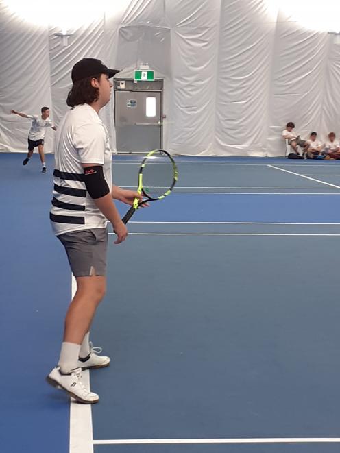 Matthew Campbell takes part in the tennis coaching at Otago Boys’.