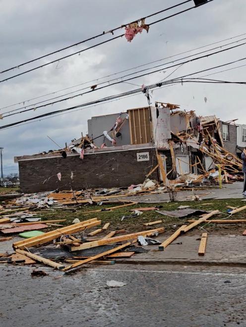 Homes damaged by a possible tornado at Clarksville, Tennessee, US, in this screen grab taken from...
