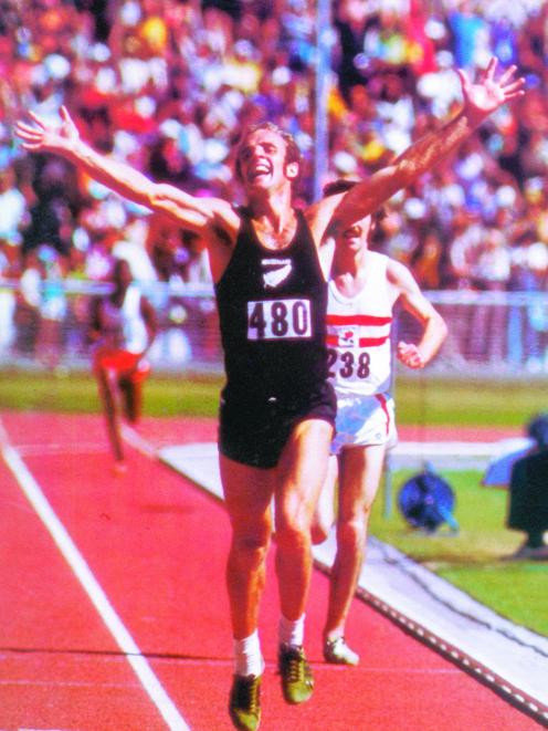 A jubilant Dick Tayler as he wins gold at the 1974 Commonwealth Games in Christchurch. PHOTO:...