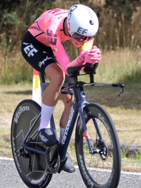 Wānaka rider Kim Cadzow shows her winning form in the women’s time trial at the elite road...