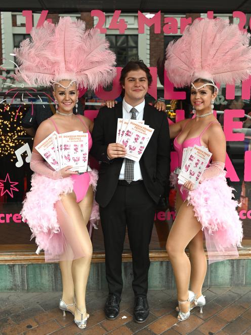 Members of Feroce Cabaret, singer Jack Archibald and dancers Dee Coulter (left) and Charlie...
