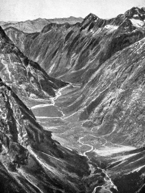 Looking down the Hollyford Valley, Fiordland, from the summit of Mt Lippe. — Otago Witness, 29.4...