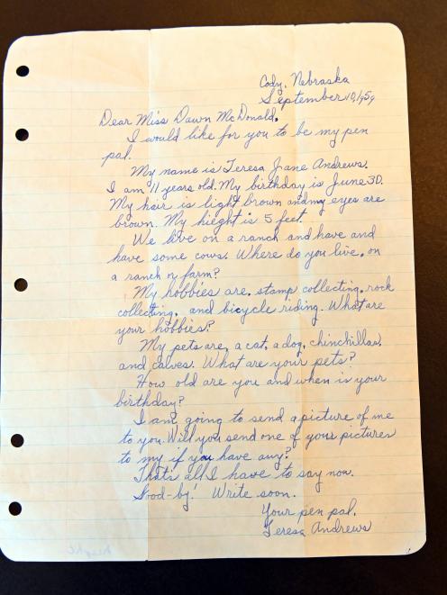 The first letter, from 1959, that Mrs Davis wrote to Ms McDonald when she was 11. 