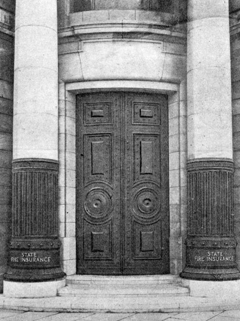 Bronze doors for State Fire Insurance buildings, Wellington. Designed by Price and Gunner,...