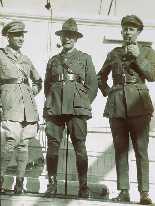 Jack Hyde (left) with officers on Maheno. Port Chalmers, 1919. PHOTO: TURNBULL LIBRARY