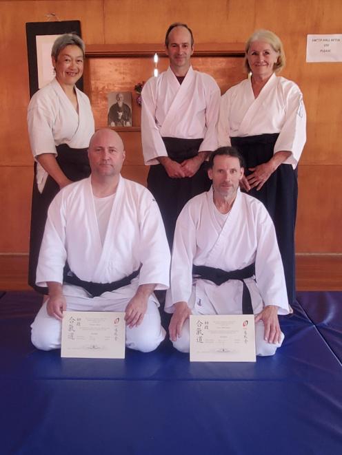 After the first black belt grading at Oamaru Aikido Club are (back row, from left) club co...