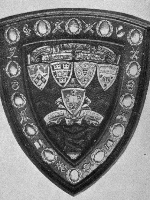 Competition shield for the annual inter-university tournament, designed by Mr T.H. Jenkin ARCA,...