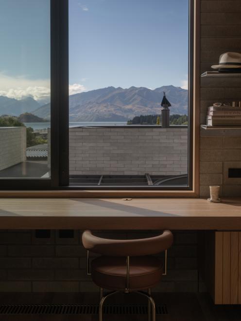 The view from the upper level to the north, over Lake Wanaka, takes in the Buchanan Peaks.