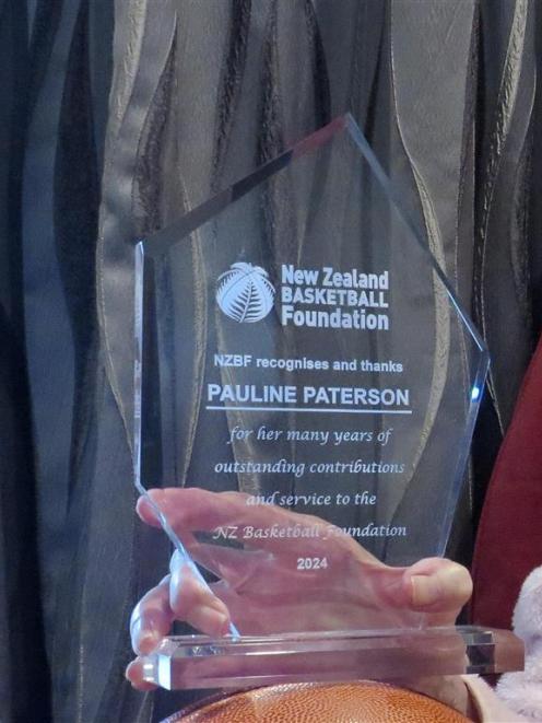 Pauline Paterson received a plaque acknowledging her time with the New Zealand Basketball...