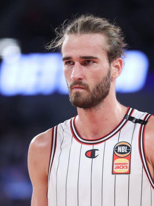 Pivotal Taranaki Airs import Sam Froling looks on while playing for the Illawarra Hawks during an...