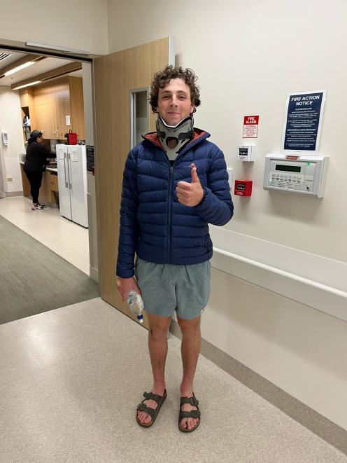 Luke Hickling leaving hospital after breaking his neck. Photo: Supplied