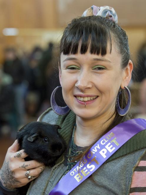 Alex Gibbon, of Dunedin, holds Tom Bombadil, judged the best senior pet in the Otago Cavy Club...