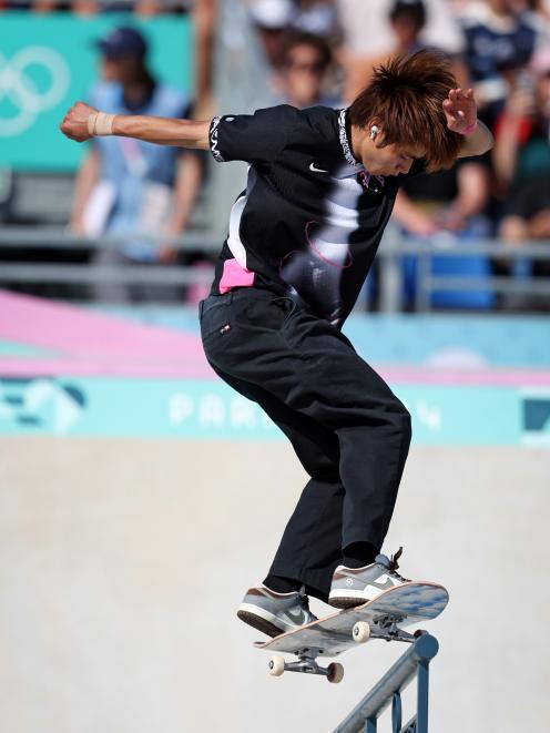Gold medallist Yuto Horigome competes during the men’s street finals in Paris yesterday. The...